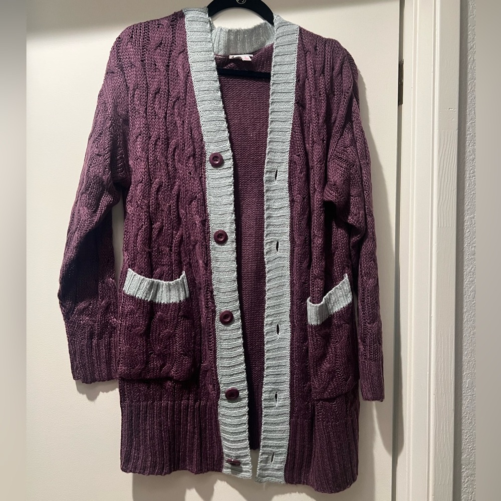LuLaRoe Plum and Gray Cable Knit Cardigan